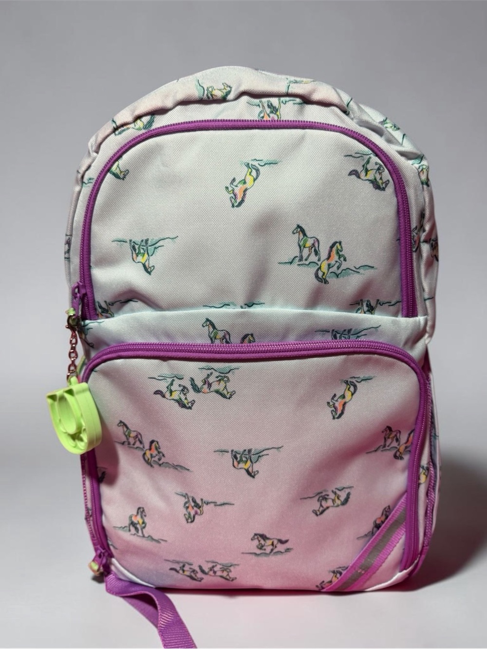 Girls Unicorn Print Pink Backpack with Purple Trim